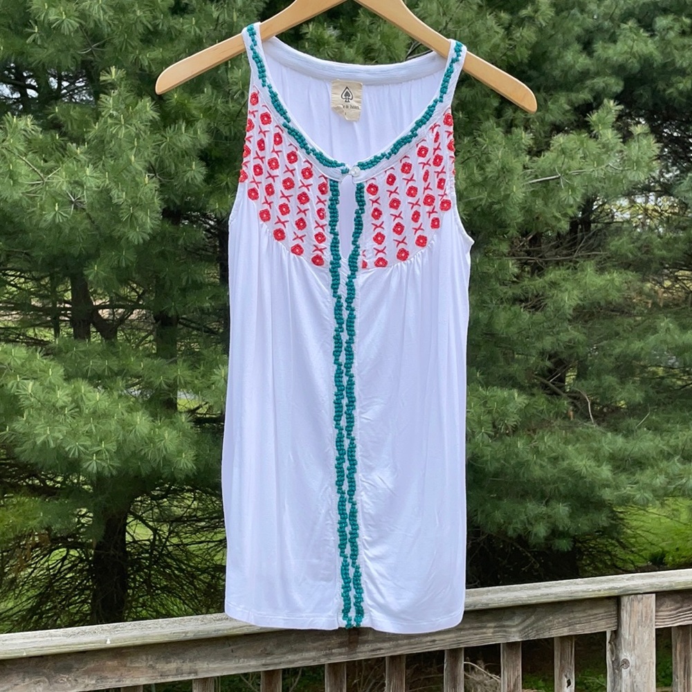 Spade & Heart White Embroidered Sleeveless Top Sz S